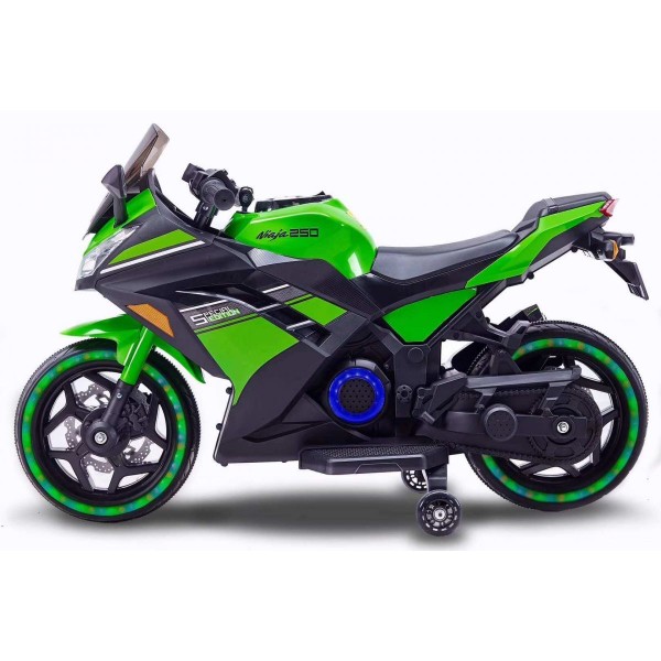 Акумулаторен мотор Kawasaki Ninja с меки гуми и кожена седалка 12V