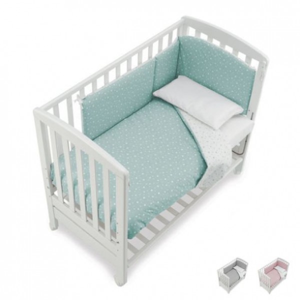 Детско легло B.SIDE STELLINE Бял, с матрак и спален комплект, с подвижна решетка