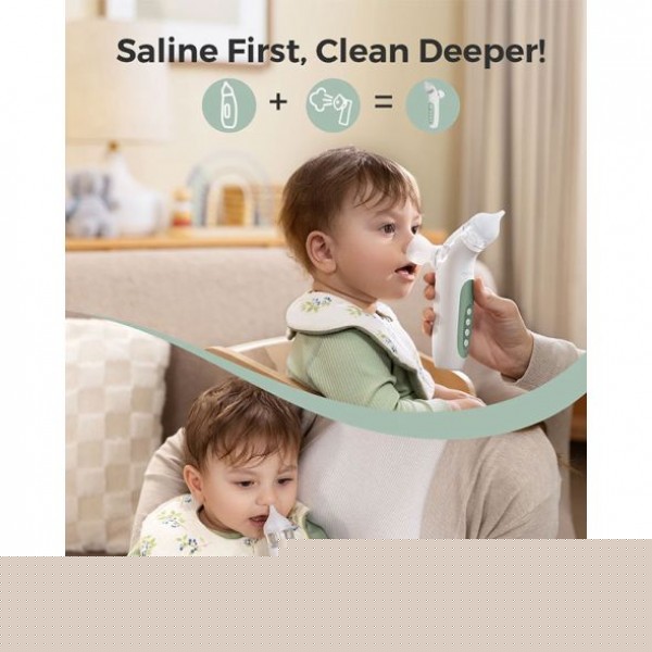 Електрически аспиратор за нос за бебета и деца 2 в 1 Momcozy със спрей и вакуум, със светлина и музика Електрически аспиратор за нос за бебета и деца 2 в 1 Momcozy със спрей и вакуум, със светлина и музика